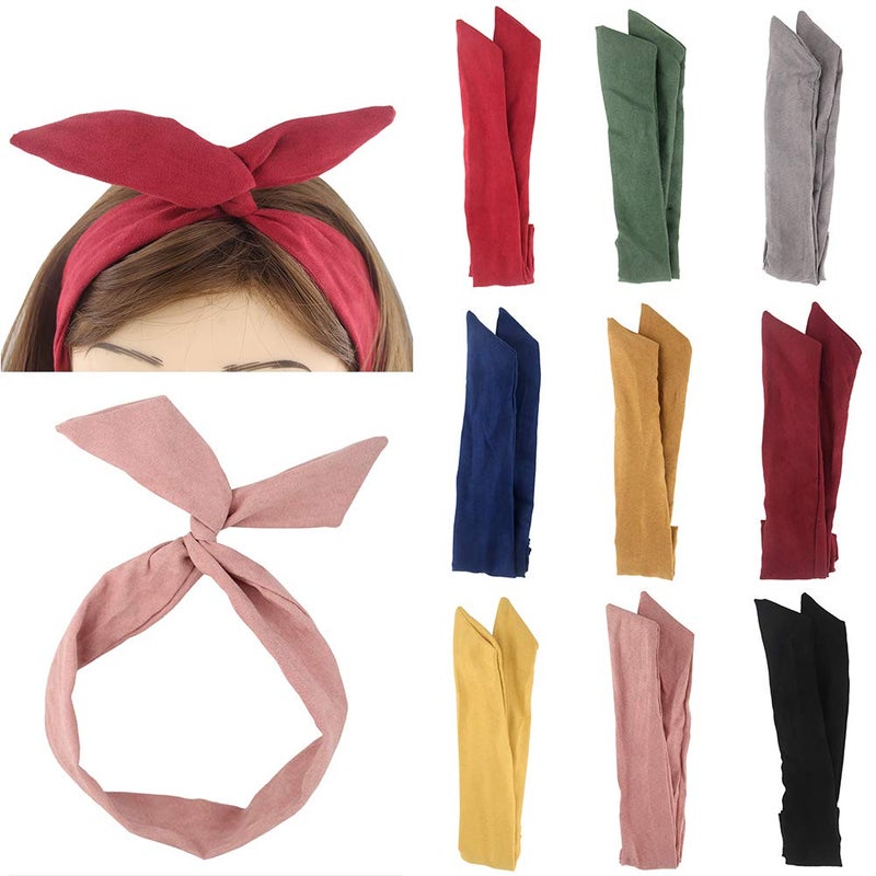 Yeshan Solid Color Wire headbands for Women with Rabbit ears Bow Headband, Twist Wired Headbands,Yoga Sports Head Wraps Hair Accessory,Pack of 9 - Image 1